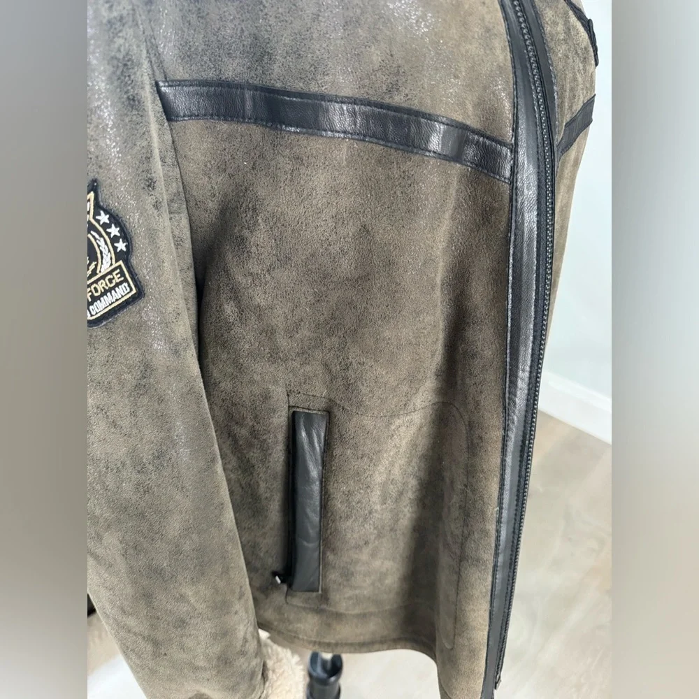 Brand new Men's real fur Aviator Jacket with Shearling Trim
